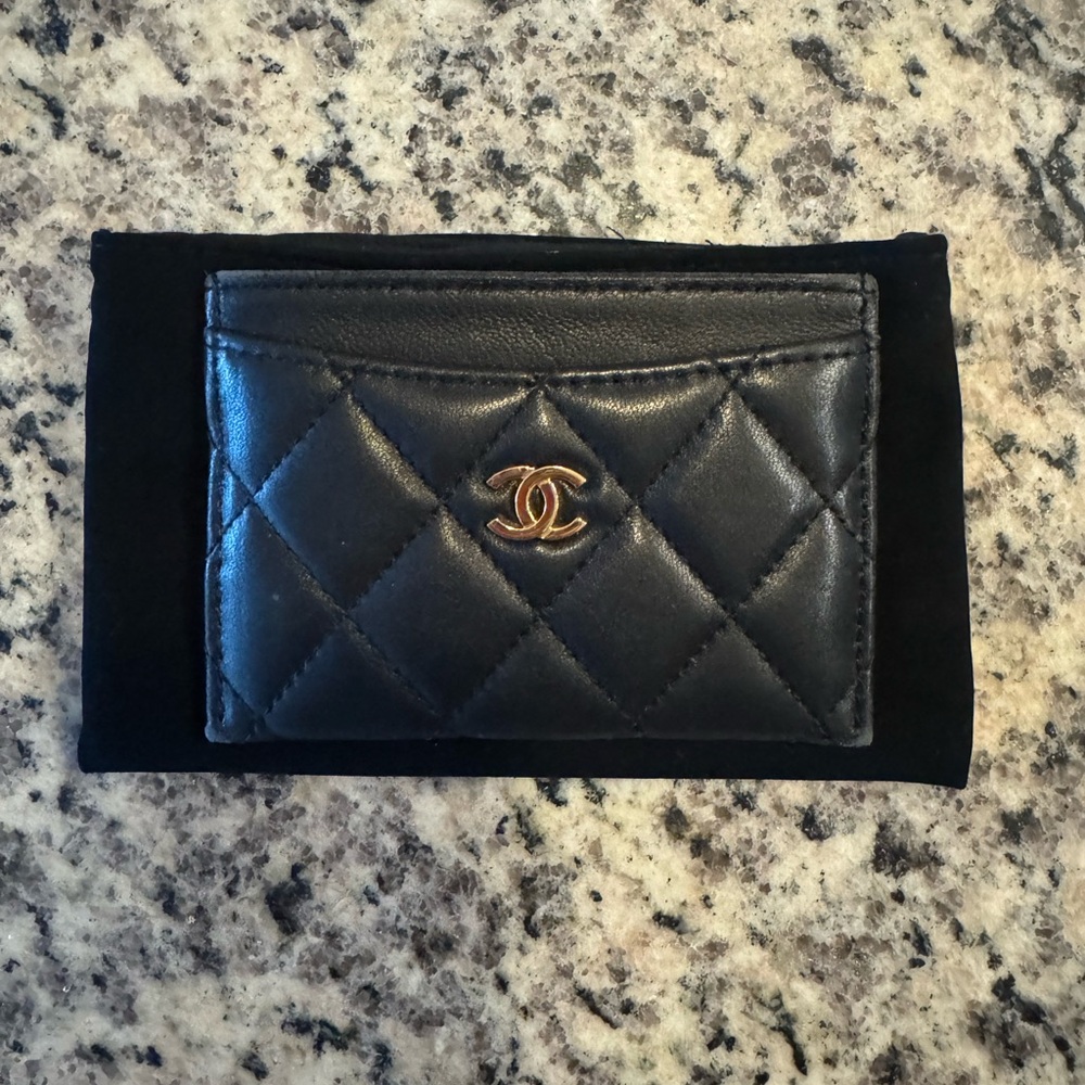 CHANEL Quilted Black Card Case